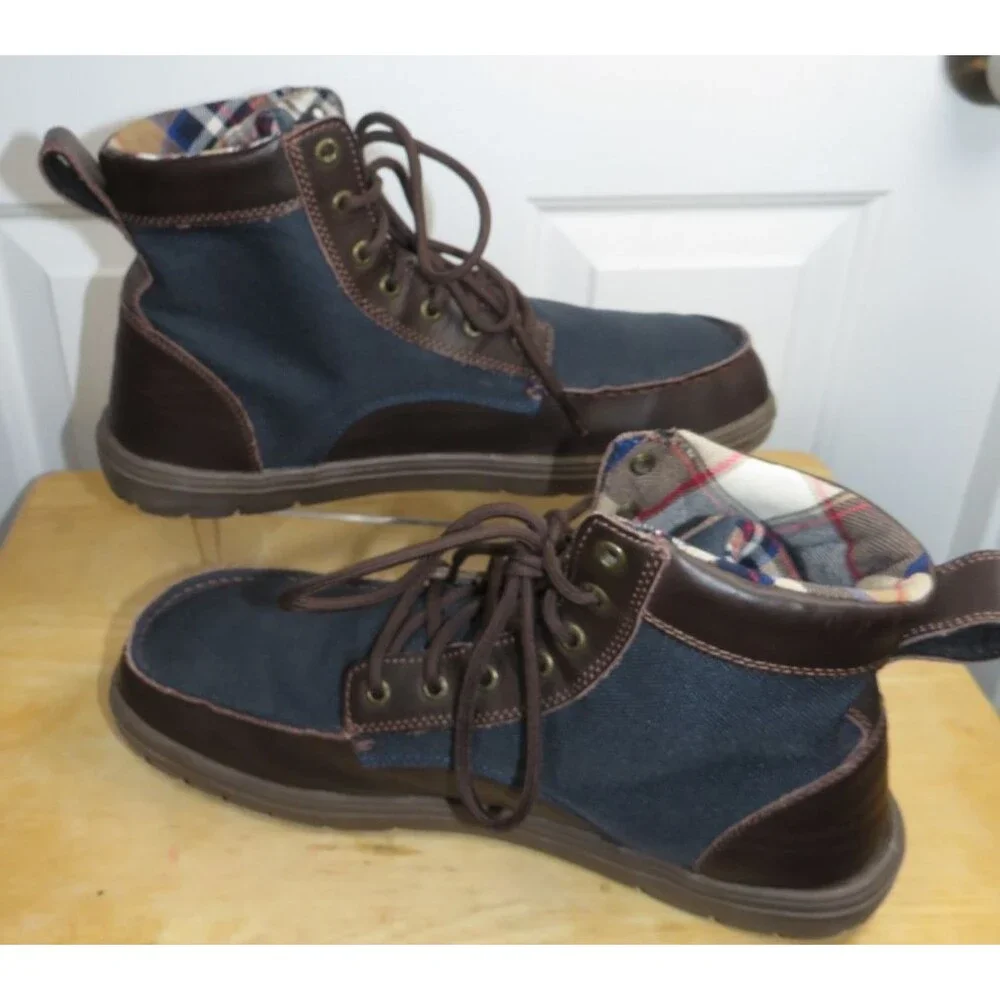 Lems Men's Boulder Boots in Navy/Dr. Brown Plaid Lining Size EU 47/US 13